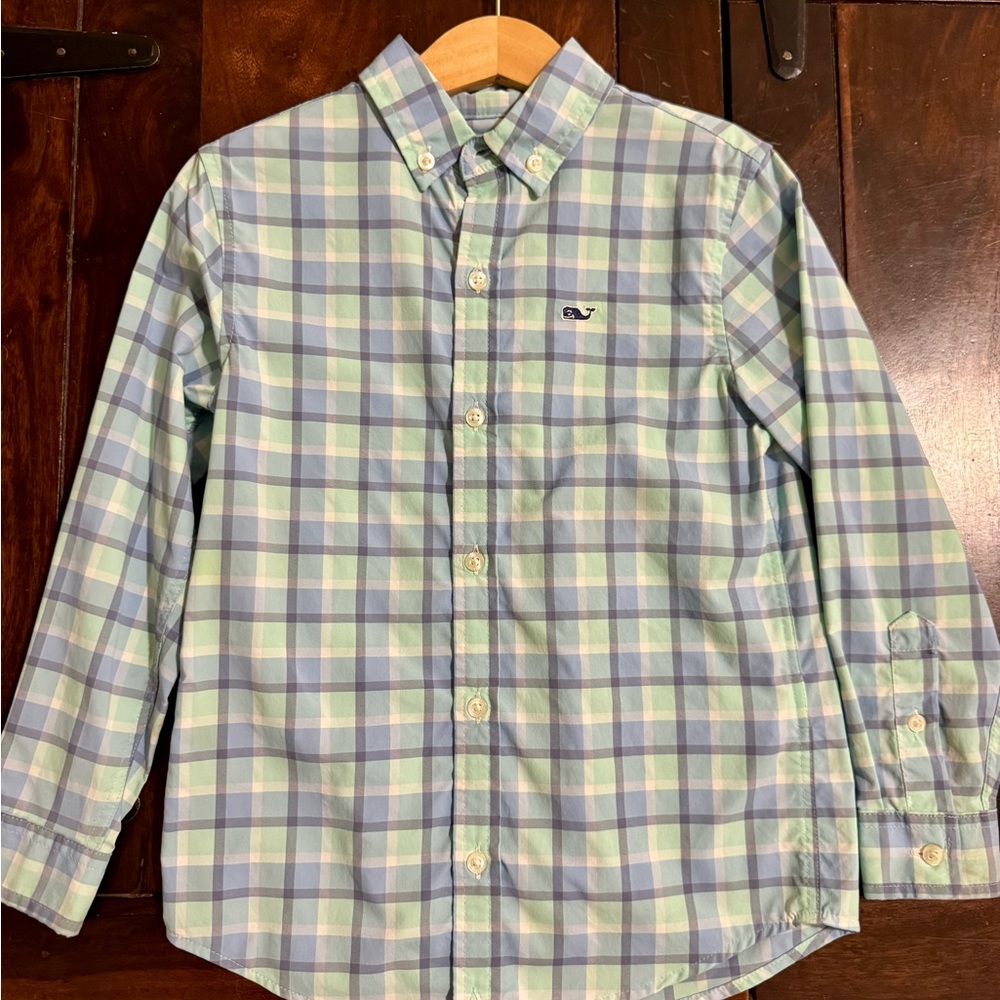Vineyard Vines Boys Light Blue & Light Green Plaid Button-Down Shirt